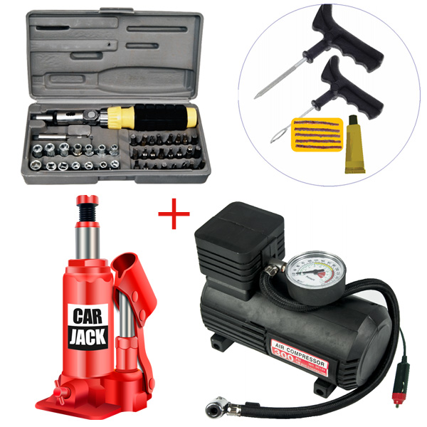 Combo of Air Compressor + Car Jack + Car Tyre Repair Kit + Multipurpose